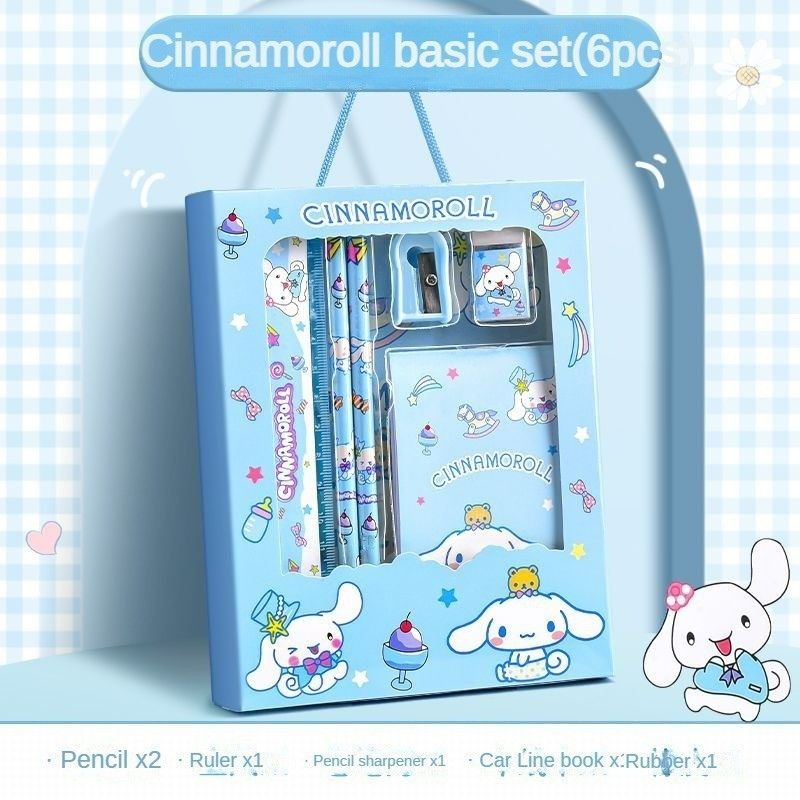 Stationery Set | 6-Piece Cute School Supplies Kit for Students – Notebook, Pencil, Eraser, Crayons, Sharpener & Ruler