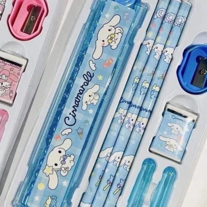 Stationery Set | 6-Piece Cute School Supplies Kit for Students – Notebook, Pencil, Eraser, Crayons, Sharpener & Ruler