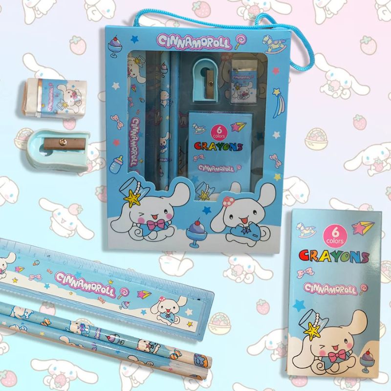 Stationery Set | 6-Piece Cute School Supplies Kit for Students – Notebook, Pencil, Eraser, Crayons, Sharpener & Ruler