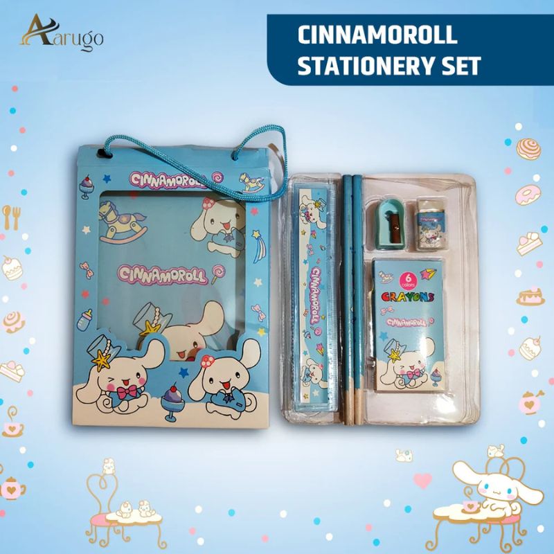 Stationery Set | 6-Piece Cute School Supplies Kit for Students – Notebook, Pencil, Eraser, Crayons, Sharpener & Ruler
