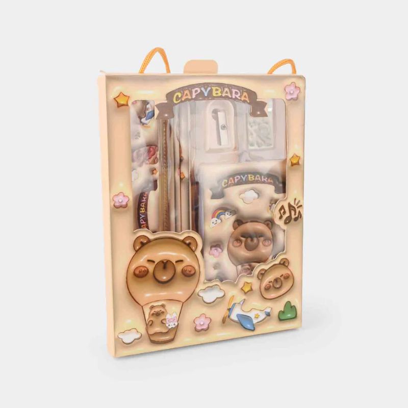 Stationery Set | 6-Piece Cute School Supplies Kit for Students – Notebook, Pencil, Eraser, Crayons, Sharpener & Ruler