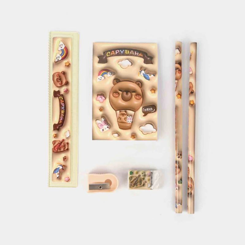 Stationery Set | 6-Piece Cute School Supplies Kit for Students – Notebook, Pencil, Eraser, Crayons, Sharpener & Ruler