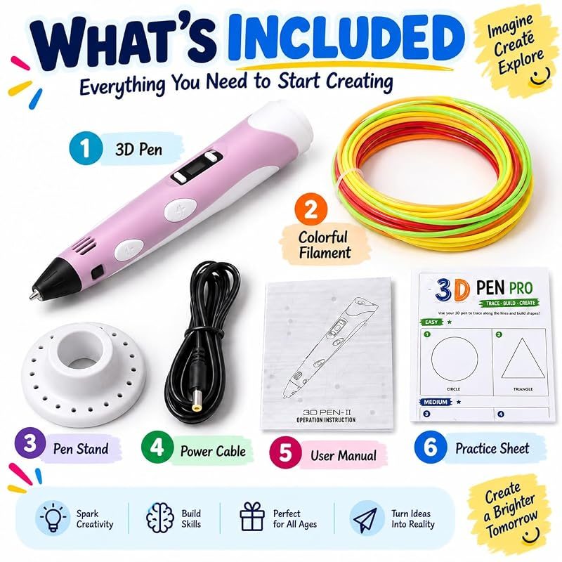 3D Pen | Drawing Pen with Colorful Filaments – Creative DIY Art & Craft Kit