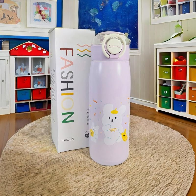 Cute Animals Kids Sipper Bottle – 470ml, Insulated & Leak-Proof