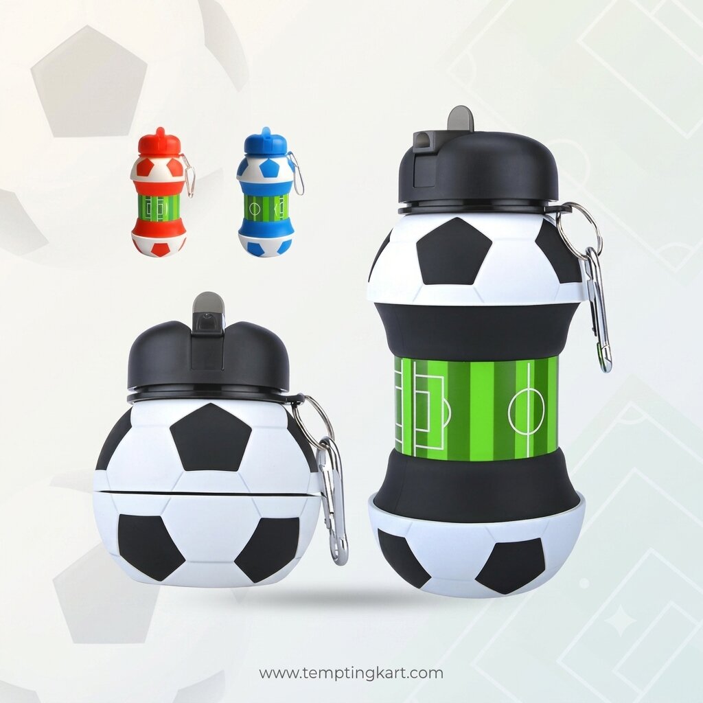 Adjustable Football Shape Kids Water Bottle with Sipper – Foldable Sports Bottle | Birthday Return Gift