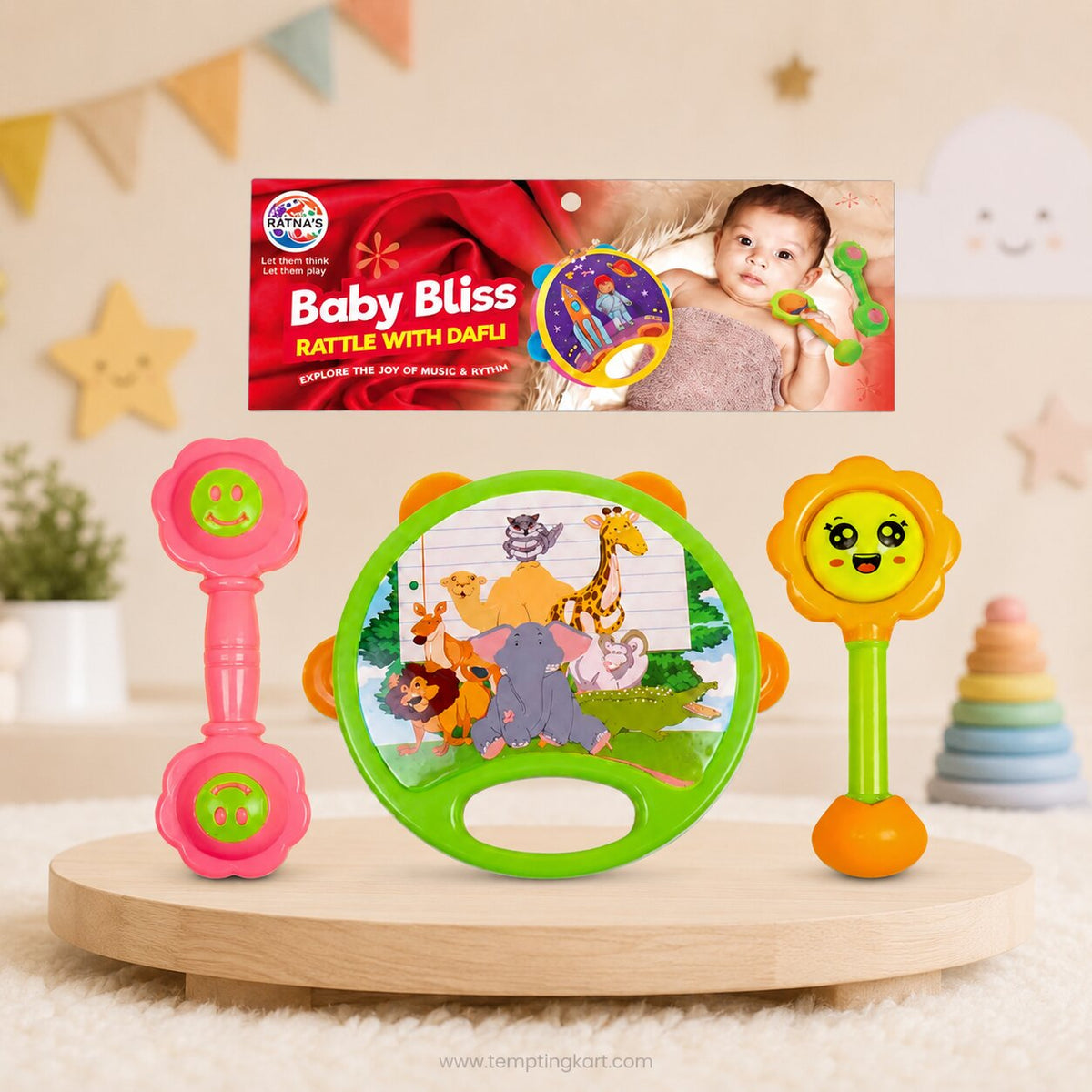 Baby Bliss Rattle Set | 3-Piece Baby Rattle Toy Set for Infants & Toddlers | Colorful Sensory Development Toys
