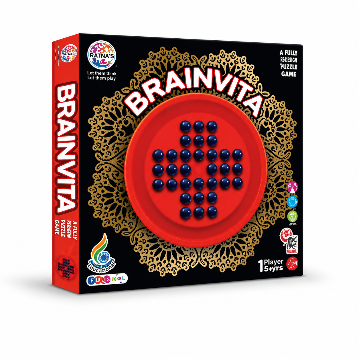 Brainvita Ratnas Classic Solitaire Board Game | Strategic Peg Puzzle Game for Kids & Adults