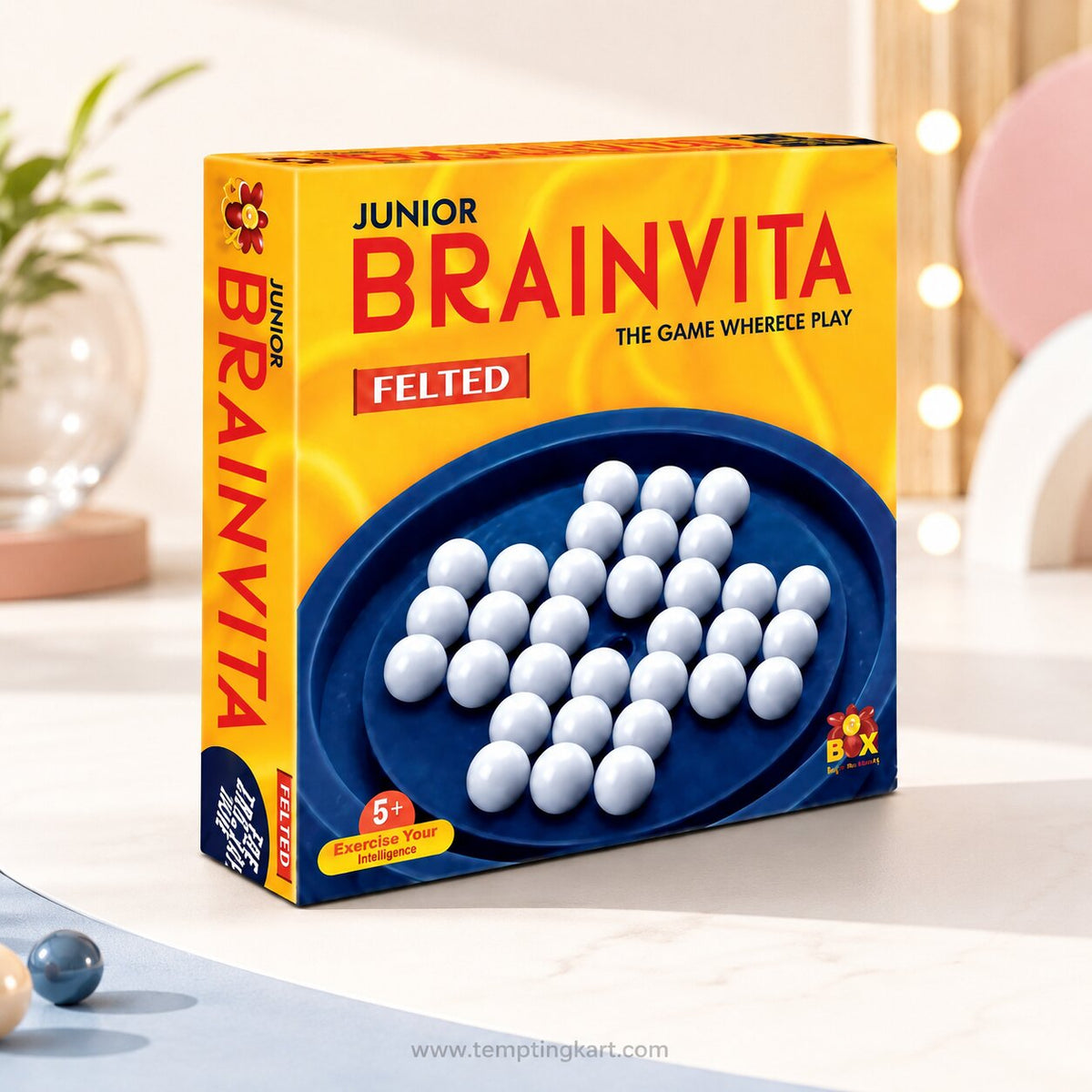 Brainvita Junior Felted Board Game for Kids & Family | Strategic Marble Solitaire Puzzle Game