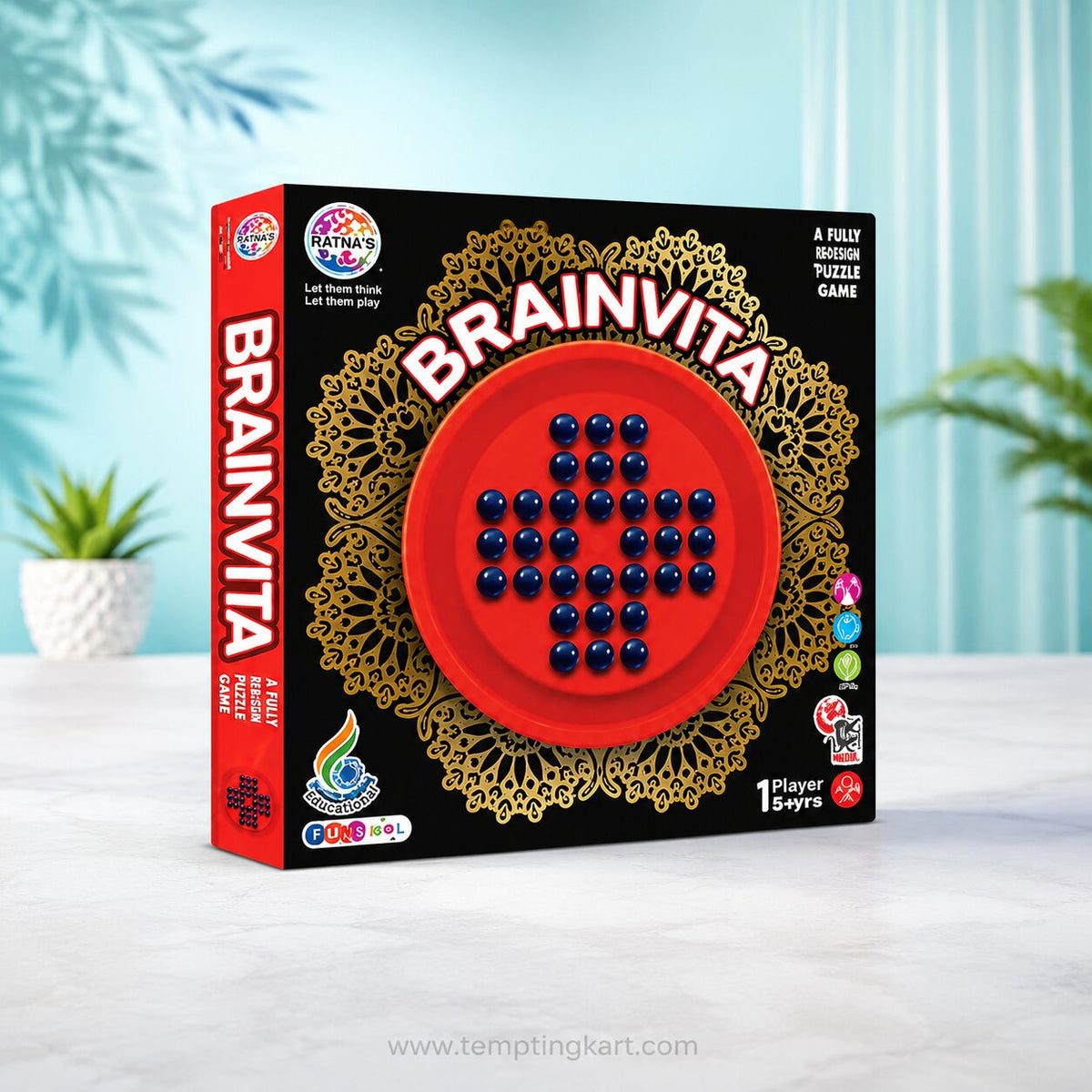 Brainvita Ratnas Classic Solitaire Board Game | Strategic Peg Puzzle Game for Kids & Adults