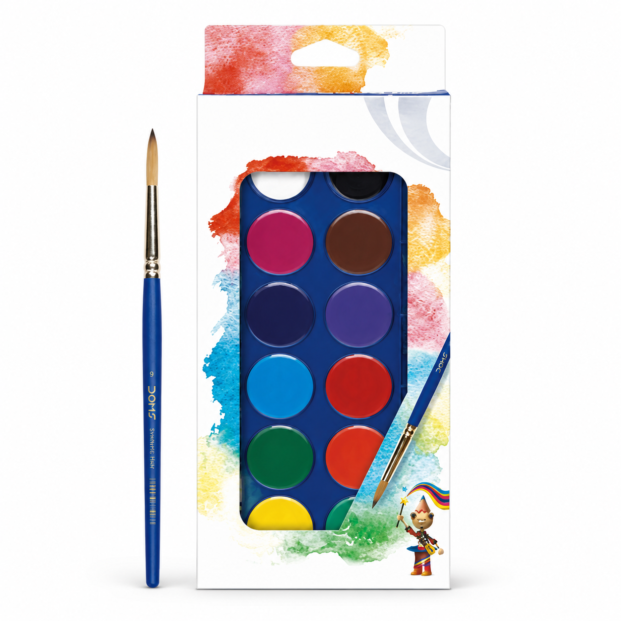 DOMS Aqua Colour Cakes Water Colour Set with Brush – 12 Vibrant Shades for Students & Beginners