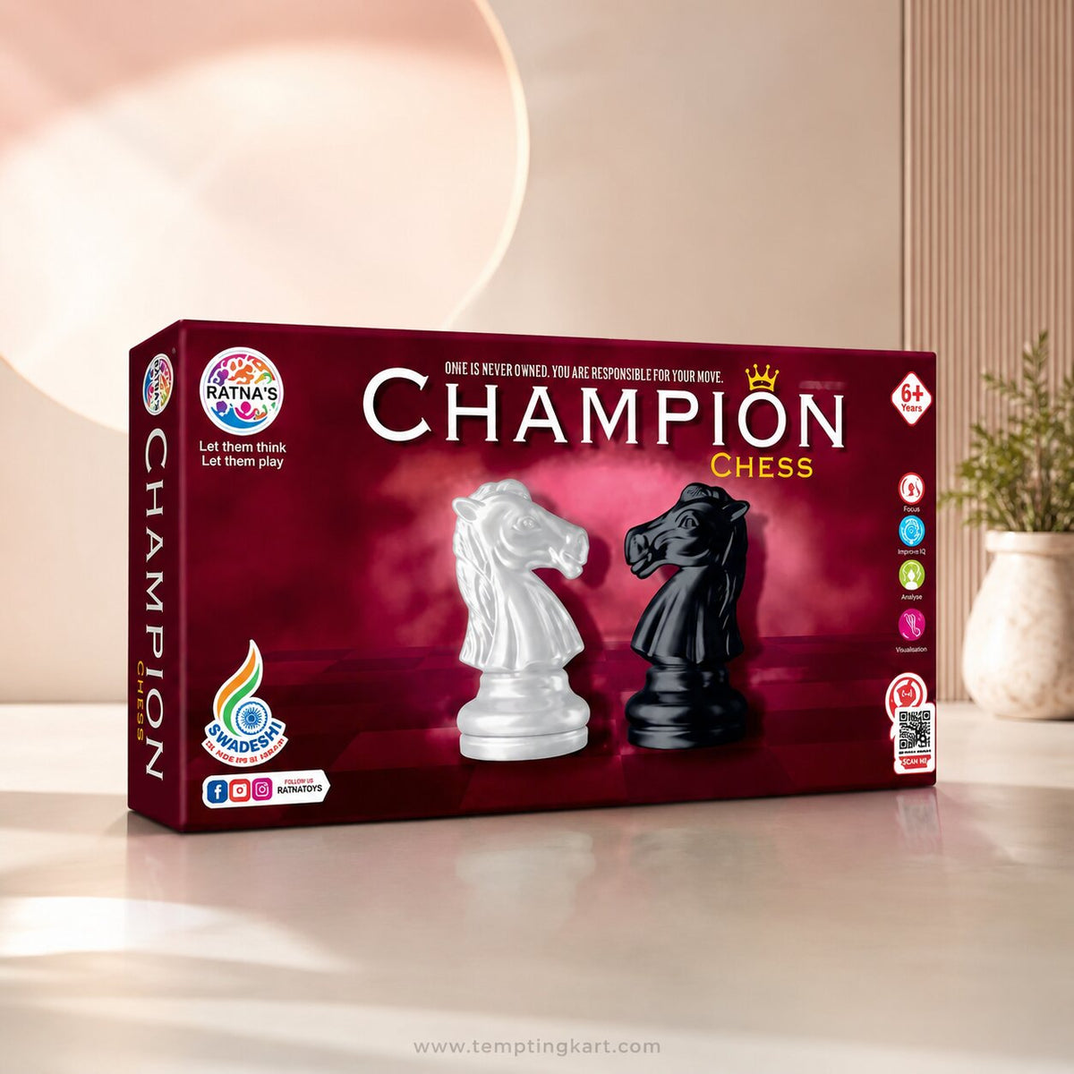 Champion Chess Jr. Educational Chess Board Game for Kids & Adults | Strategy & Brain Development Game