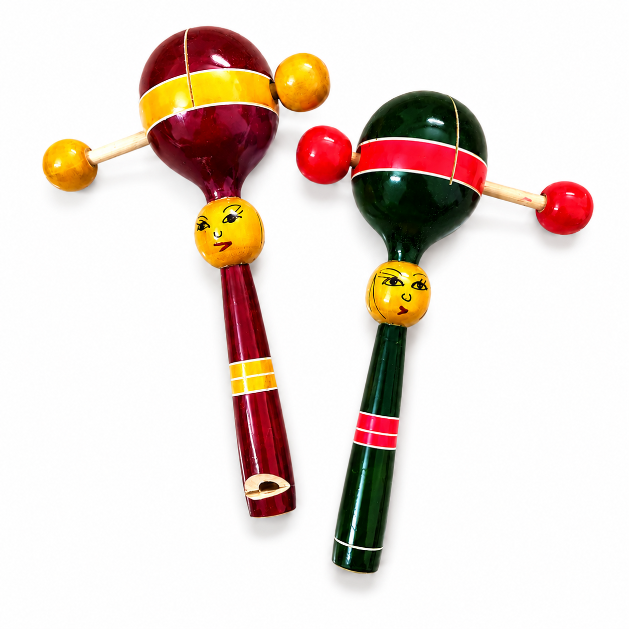 Wooden Whistle TIK TIK Rattle Toy (Red & Green) | Handmade Wooden Musical Toy | Channapatna Toys