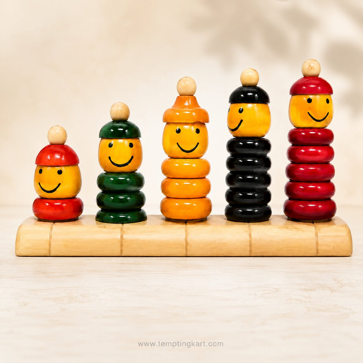 Channapatna Toys | Wooden Family Ring Stacker Set | Handmade Educational Stacking Toy for Kids