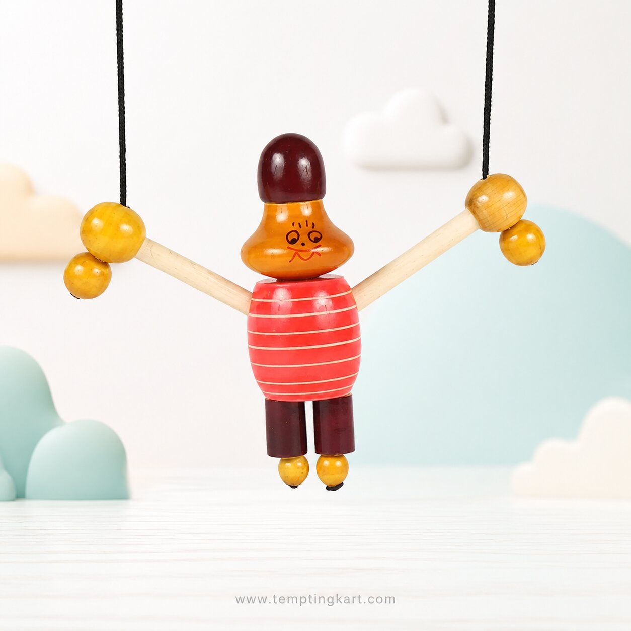 Channapatna Toys | Wooden Hanging Monkey Toy for Kids | Handmade Traditional Wooden Pull & Climbing Toy