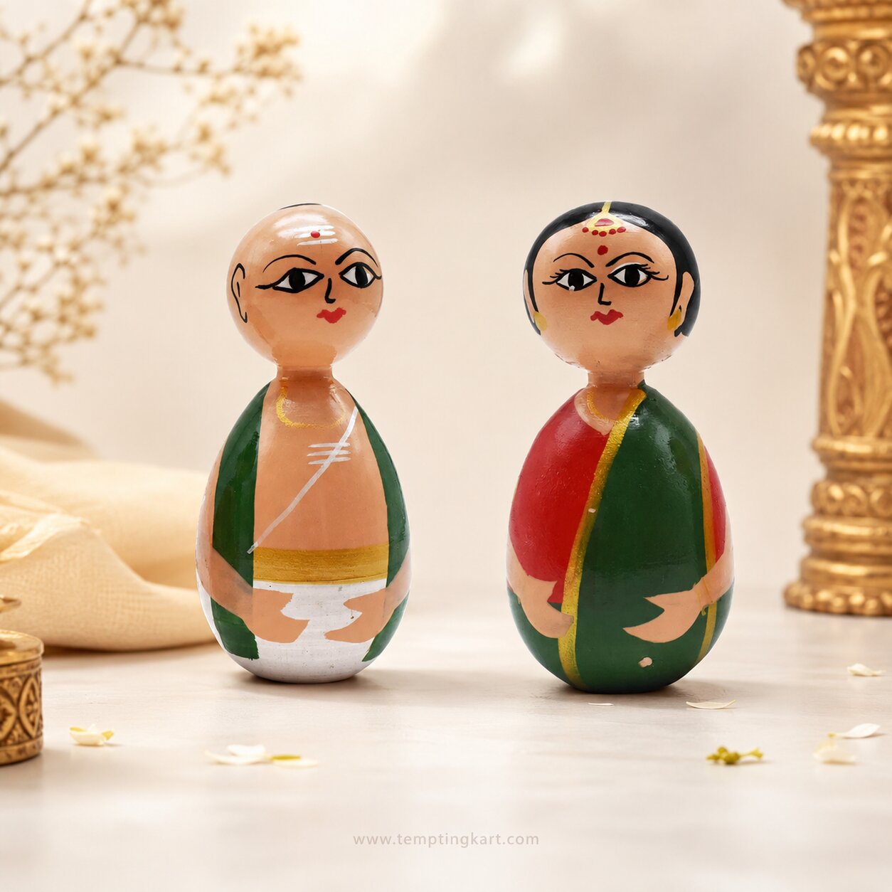 Channapatna Toys | Wooden Poojari Doll Set | Handmade Traditional Indian Wooden Dolls