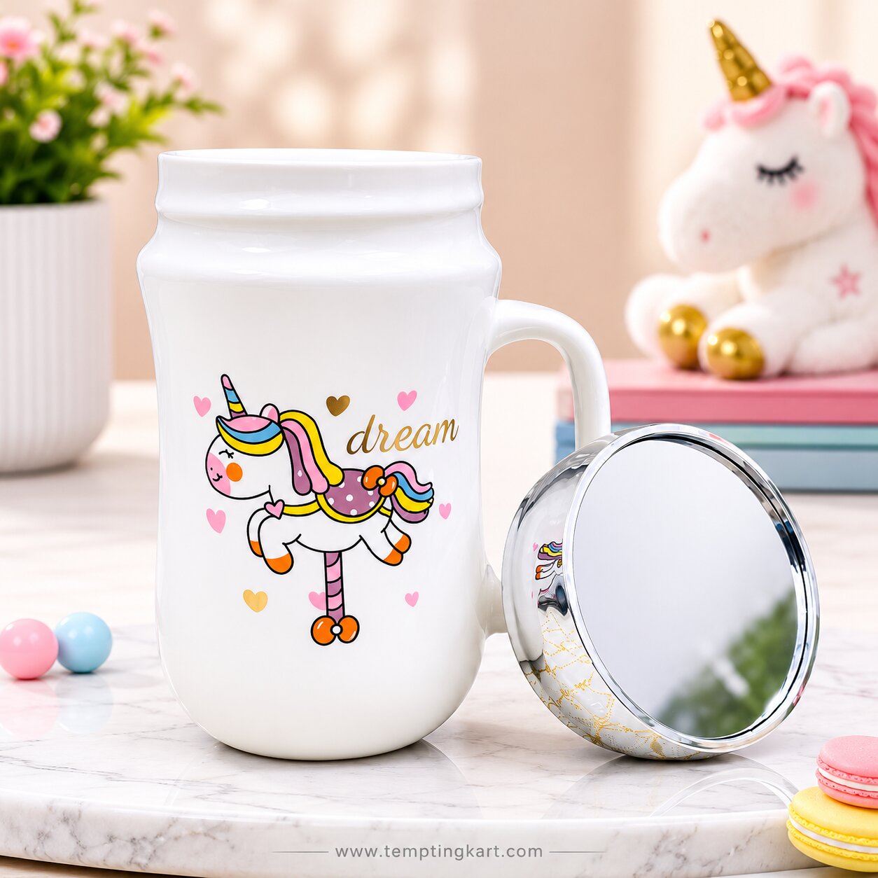 Coffee Mug | Ceramic Unicorn & Spiderman Print Coffee Mug with Mirror Lid – 400ml