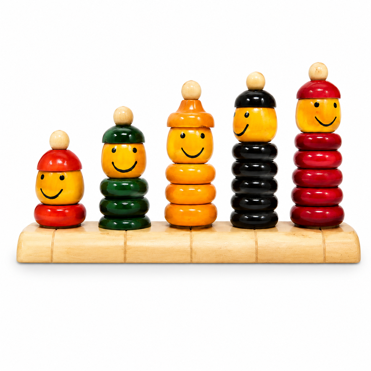 Channapatna Toys | Wooden Family Ring Stacker Set | Handmade Educational Stacking Toy for Kids