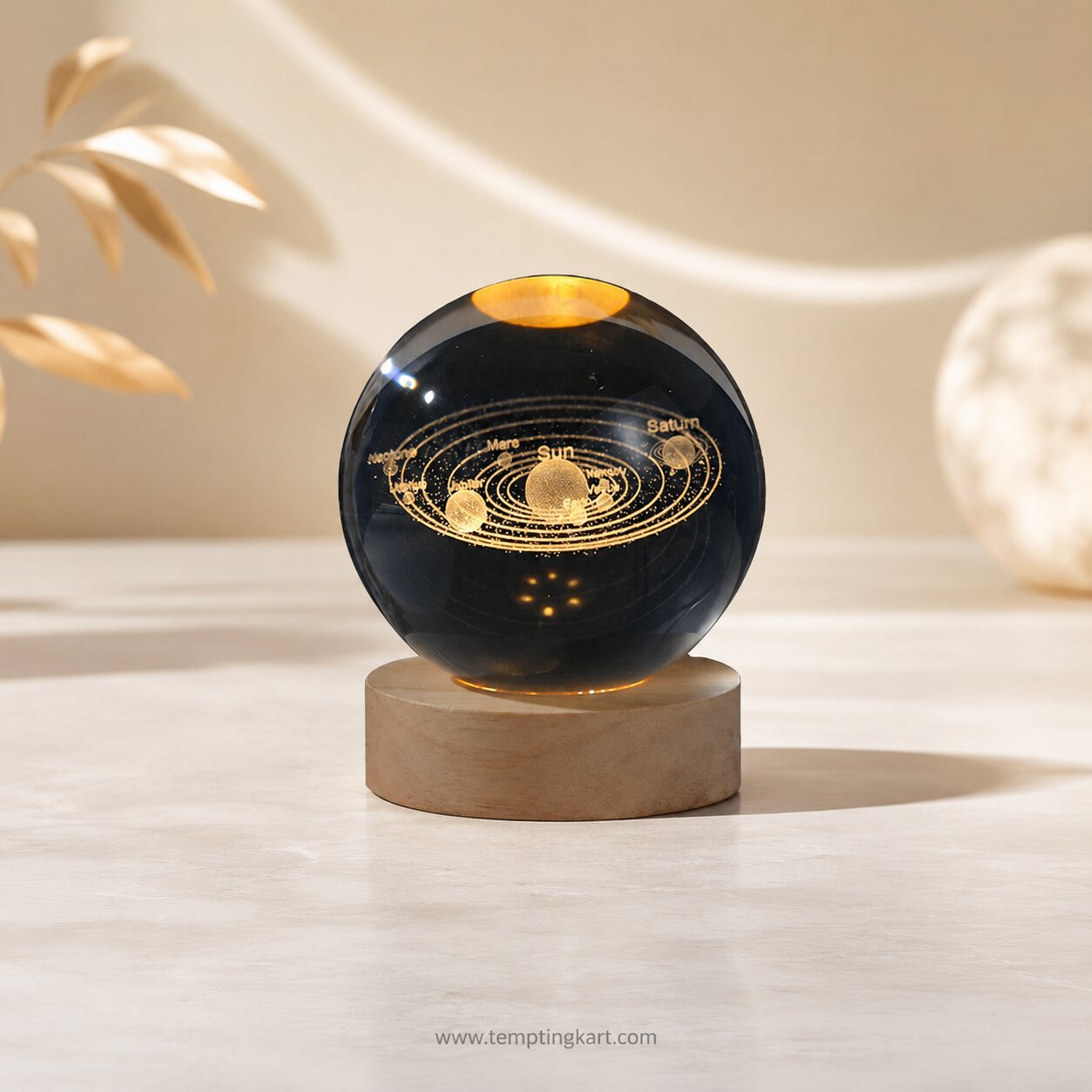 Crystal Ball Lamp | USB Table LED Illuminated Globe with Wooden Base