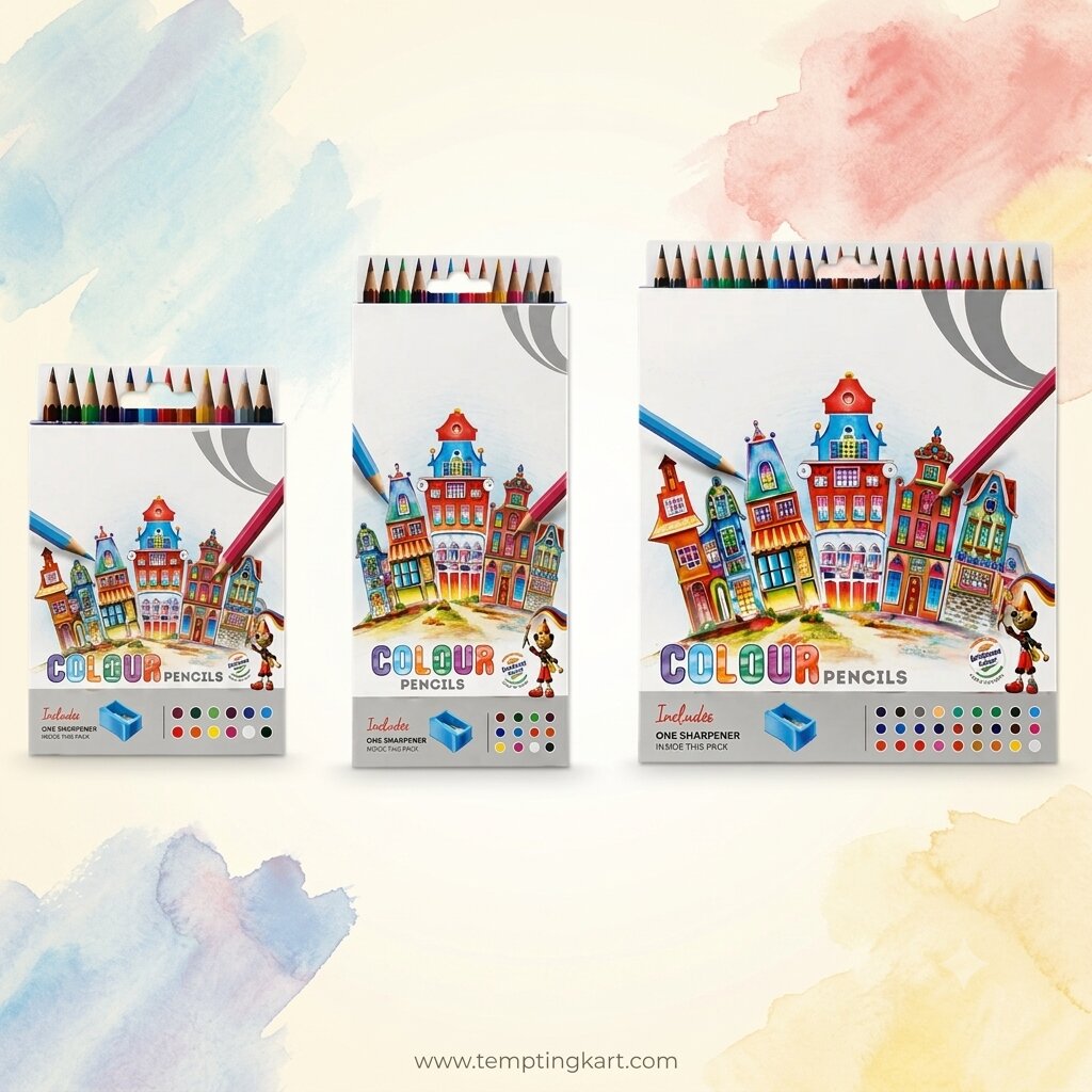 DOMS Colour Pencils Set with Sharpener – Rich & Smooth Coloring Pencils for Kids, Students & Artists (12/24 Shades)