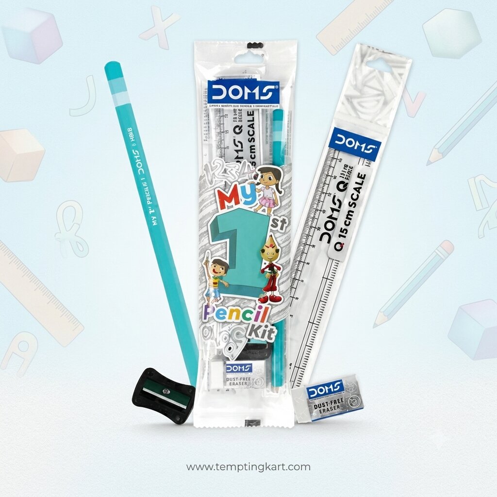 DOMS My 1st Pencil Kit 7140 – Pencil, Eraser, Sharpener & 15cm Scale | Stationery Set for Kids