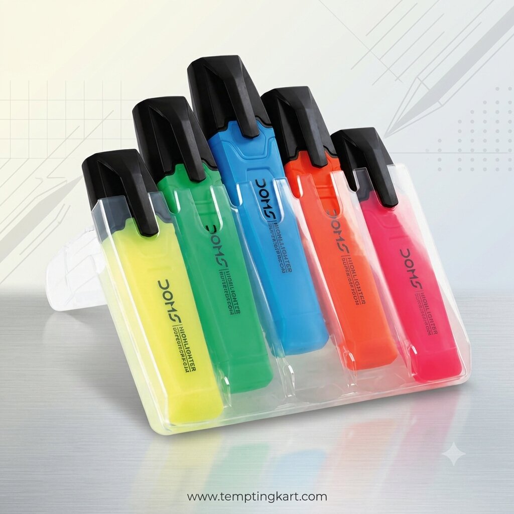 DOMS Super Neon Highlighter Pens Set of 5 | Ultra Bright Smudge-Free Fluorescent Markers for Study, Office & Notes