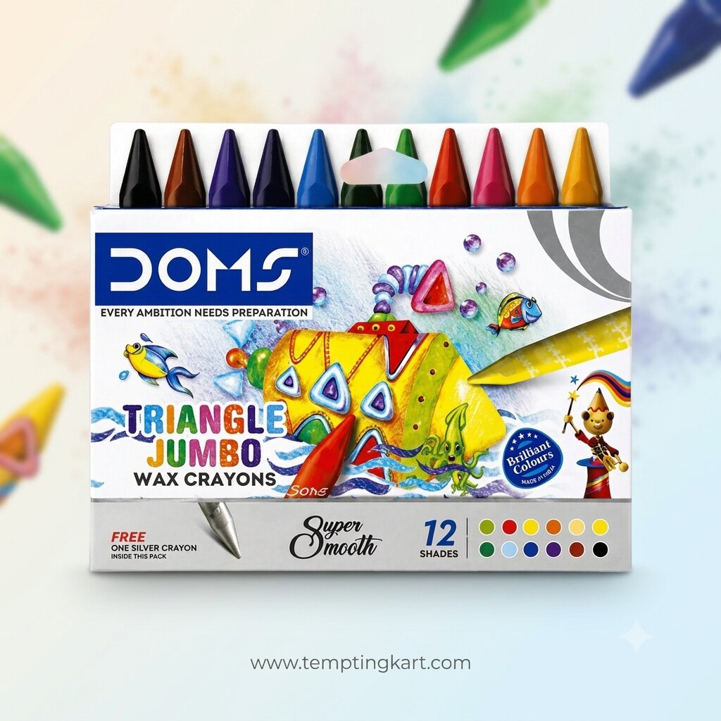 DOMS Triangle Jumbo Wax Crayons Set for Kids – Non-Toxic, Smooth Coloring Crayons with Sharpener (12/24 Shades)