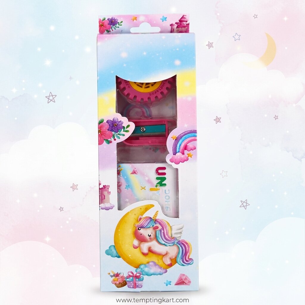 DOMS Unicorn Junior Stationery Kit for Kids – Crayons, Pencils, Eraser & Sharpener Set (1 Set)