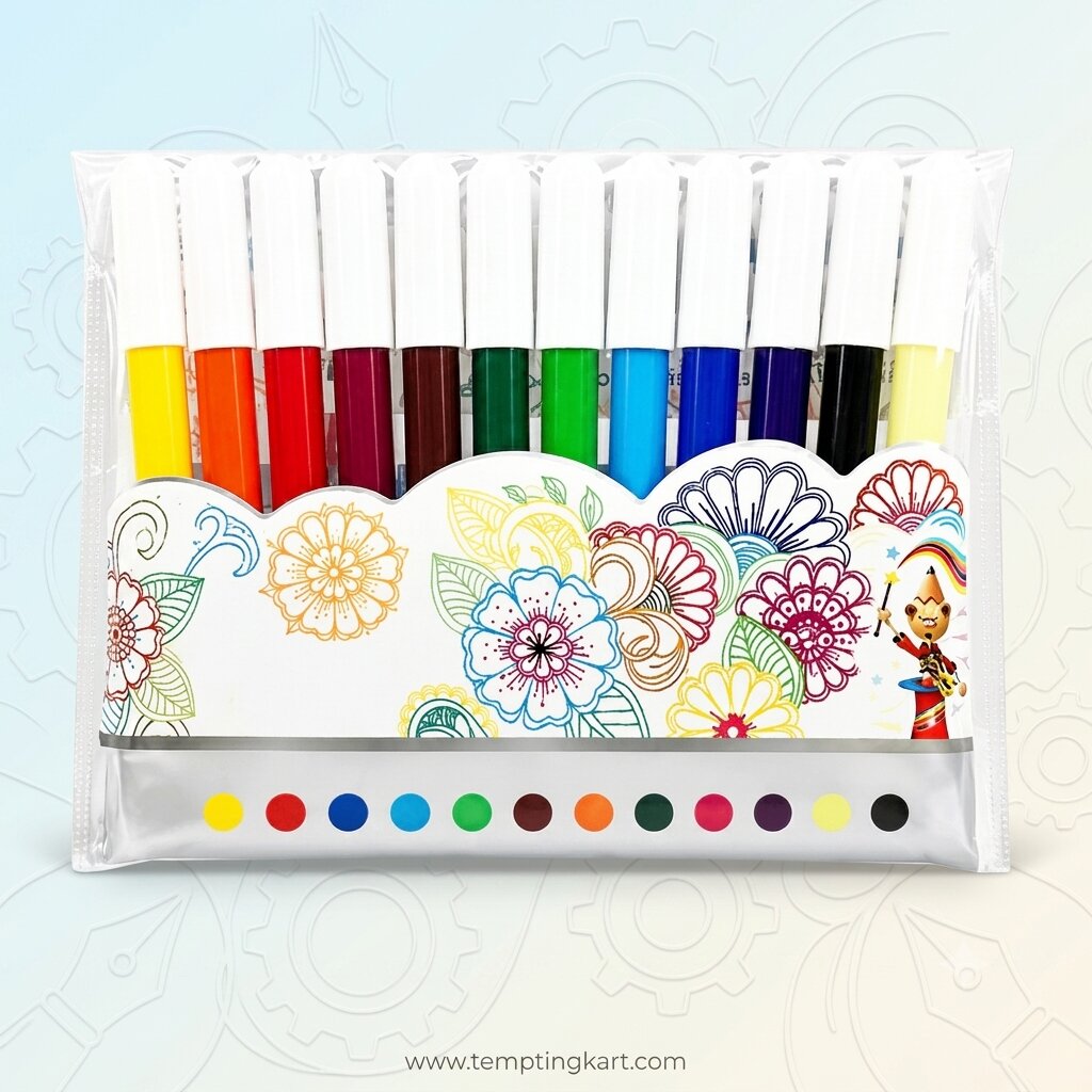 DOMS Water Colour Pens 12 Shades Set | Brilliant Washable Colouring Pens for Kids, Students & Artists