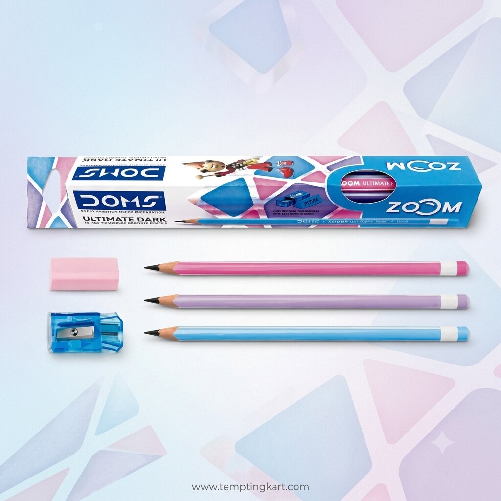 DOMS | Zoom Ultimate Dark Triangular Graphite Pencil Set with Sharpener & Eraser – 10 Pencils Pack