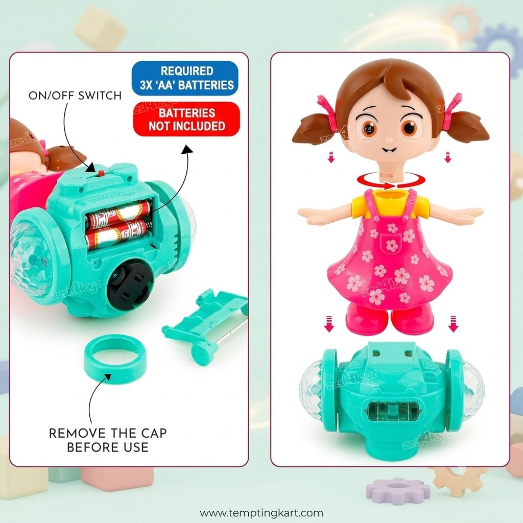 Dancing Fashion Girl Toy with Lights & Music – 360° Rotating Action Toy for Kids