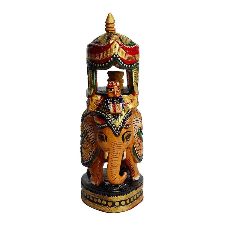 Wooden Ambari Elephant Showpiece | Handmade Traditional Wooden Decorative Elephant Statue | Channapatna Toys