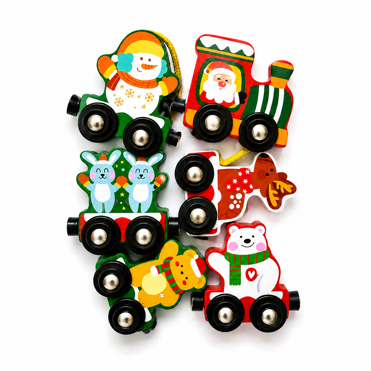 Wooden Christmas Train Set | Handmade Wooden Pull Along Toy | Channapatna Toys
