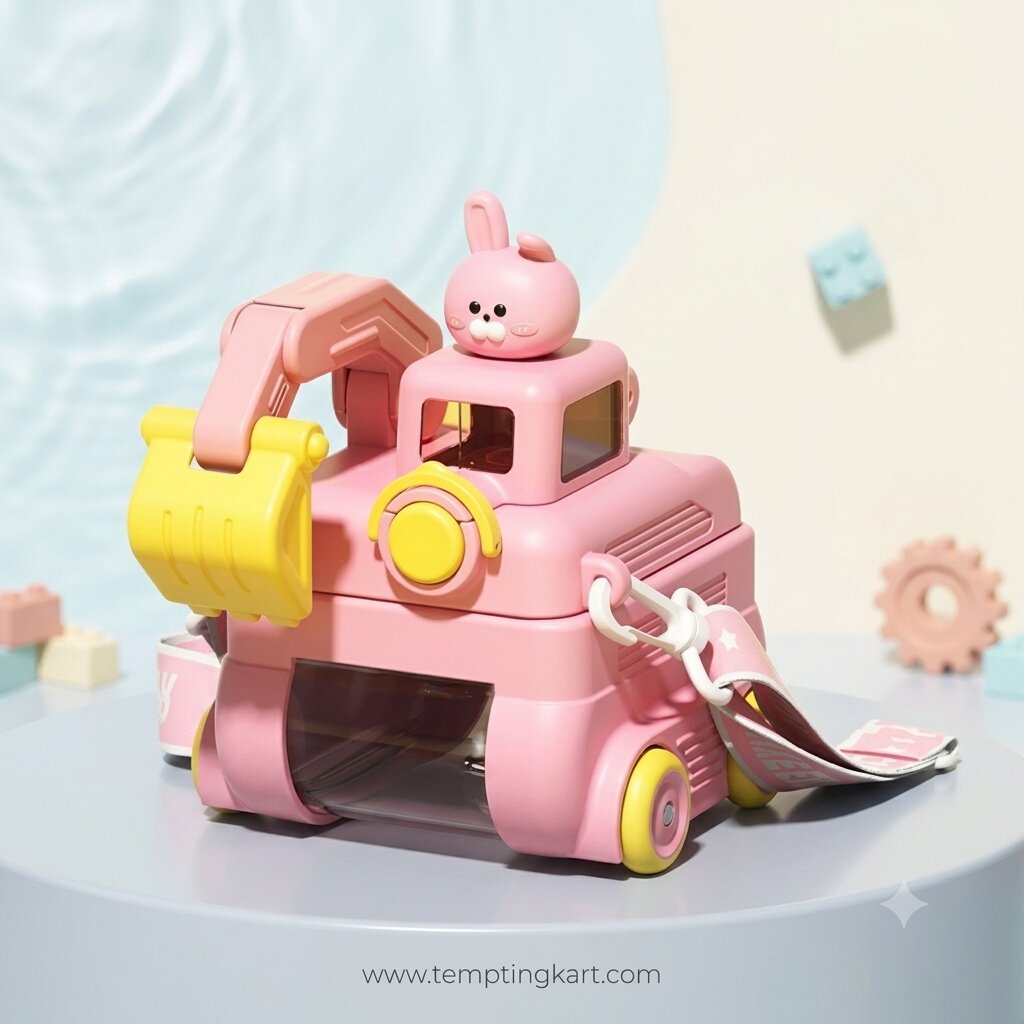 Excavator Kids Water Bottle with Carry Strap