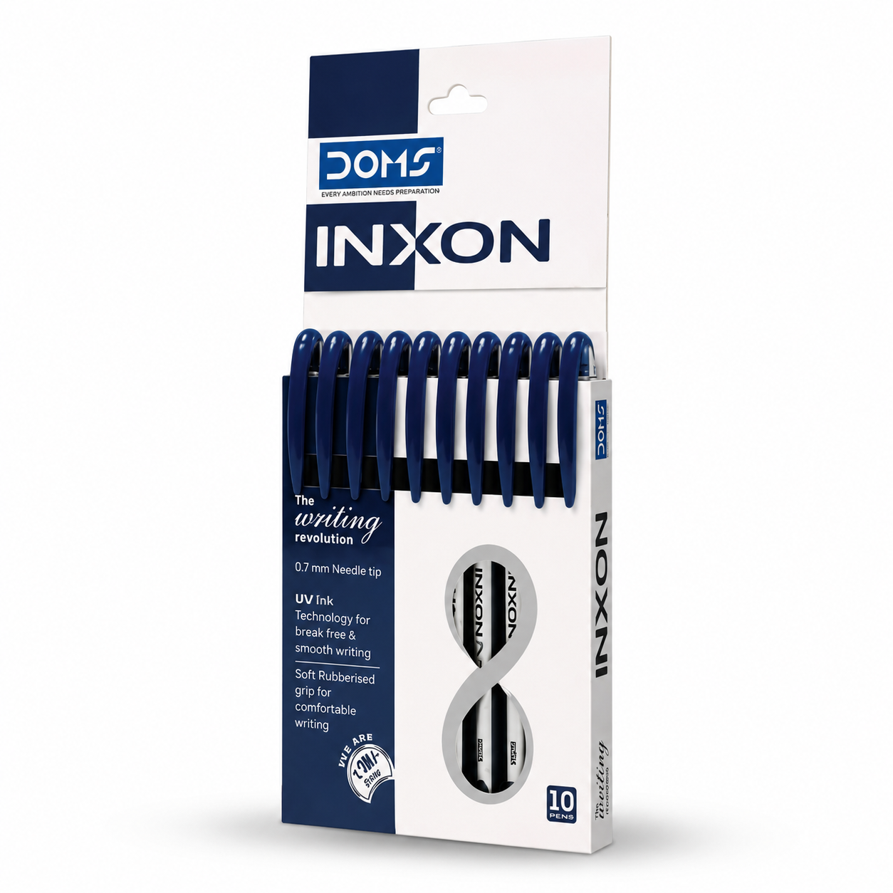 DOMS INXON Ball Pen Pack of 10 | 0.7mm Fine Tip Smooth Writing Blue Ink Pens