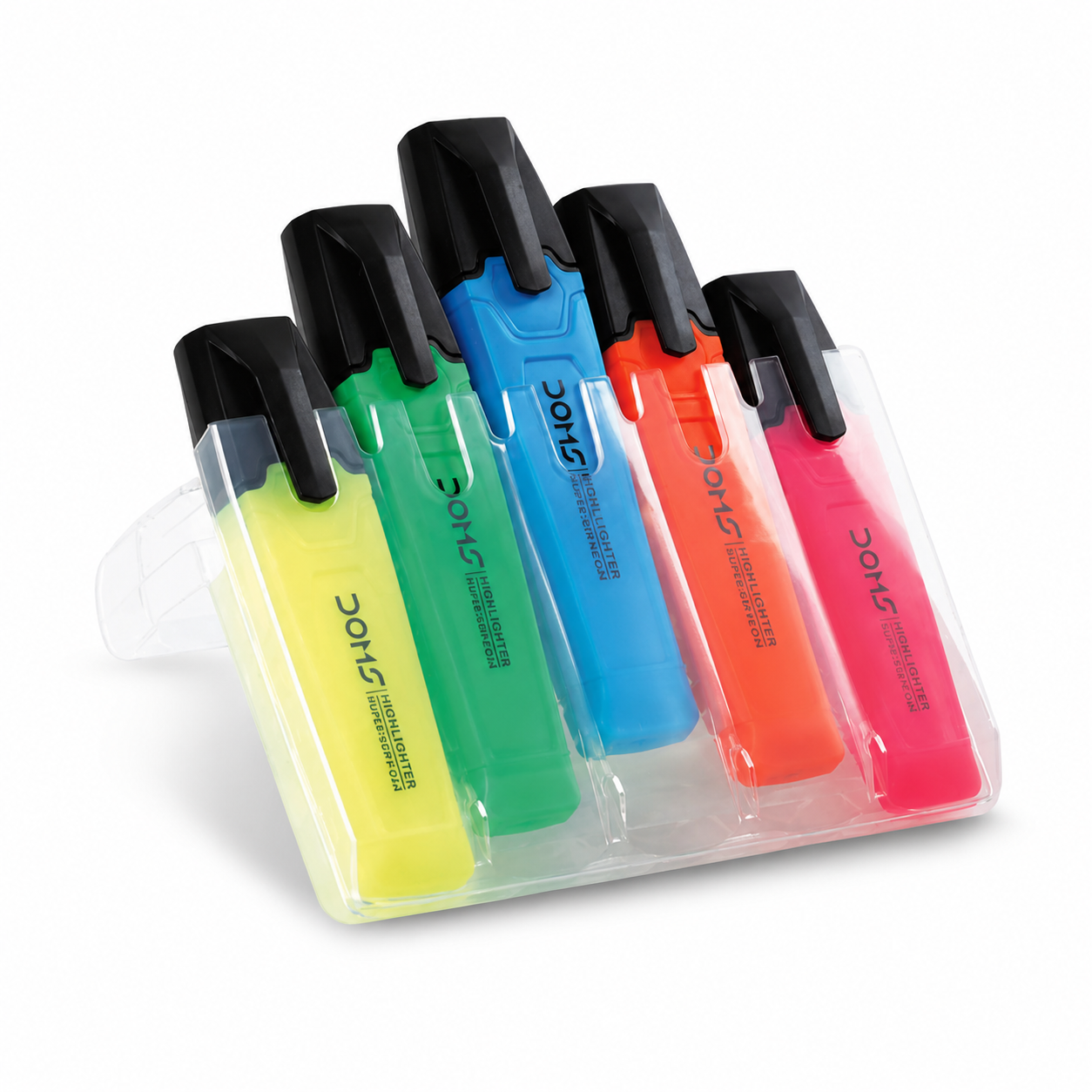 DOMS Super Neon Highlighter Pens Set of 5 | Ultra Bright Smudge-Free Fluorescent Markers for Study, Office & Notes