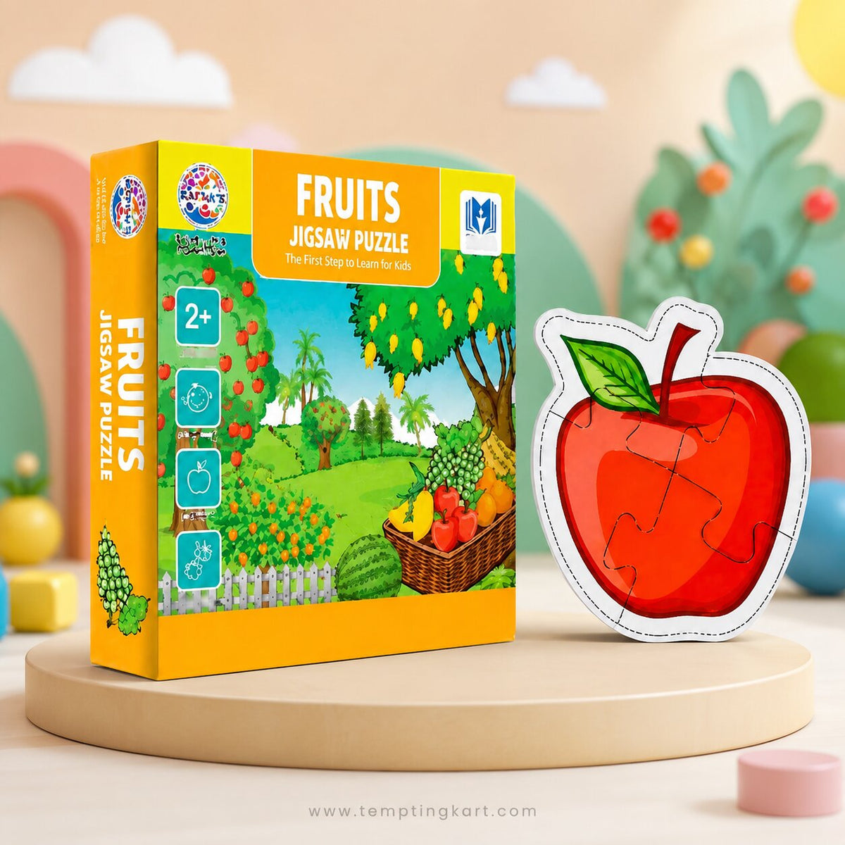Fruits Jigsaw Puzzle for Kids 2+ Years – Educational 4-Piece Fruit Shape Matching Puzzle