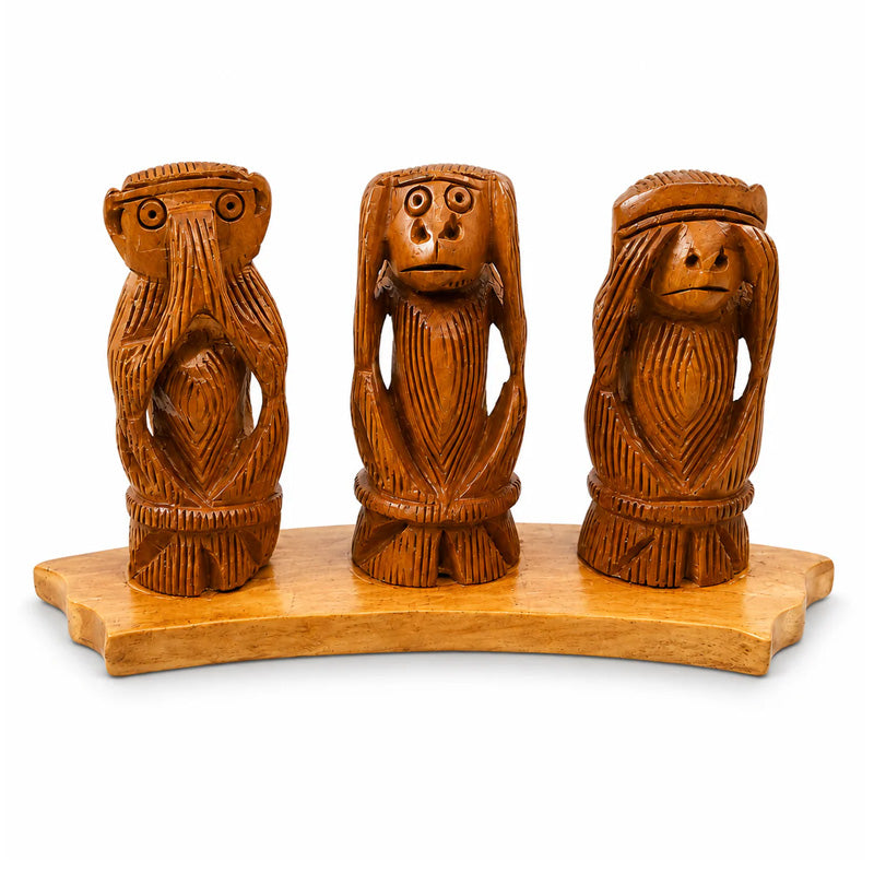 Wooden Three Wise Monkeys Showpiece | Handmade Wooden Decorative Figurines | Channapatna Toys