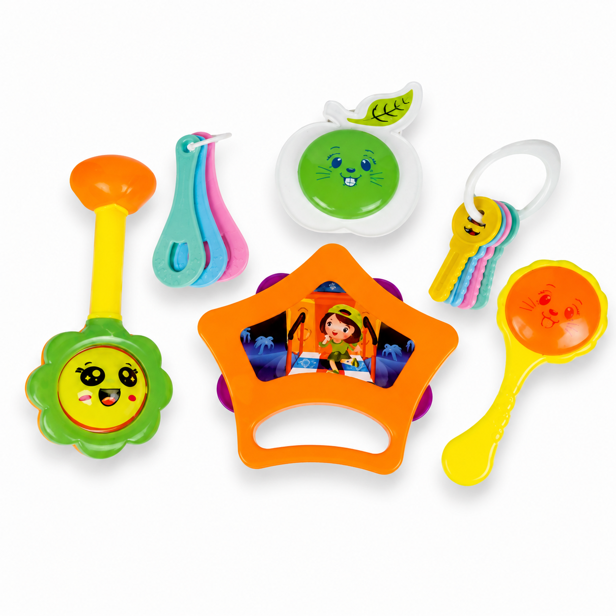 Infants Rattle Set 6 Pieces Baby Toy Set | Colorful Educational Rattles for Newborns & Toddlers