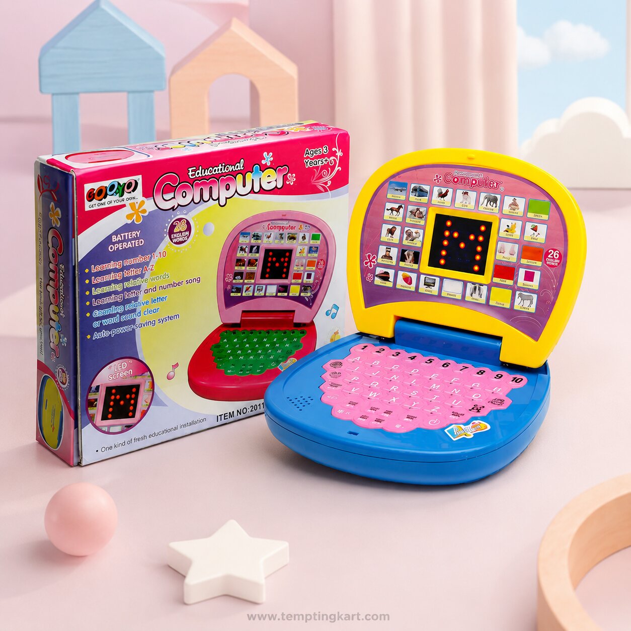 Kids Educational Computer Learning Toy with LED Screen & Sound – Battery Operated (Ages 3+)