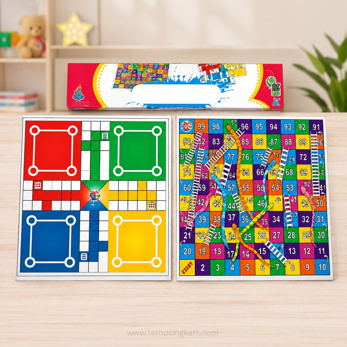 Kids Snakes & Ladders with Ludo Board Game | 2-in-1 Family Indoor Educational Game for Children