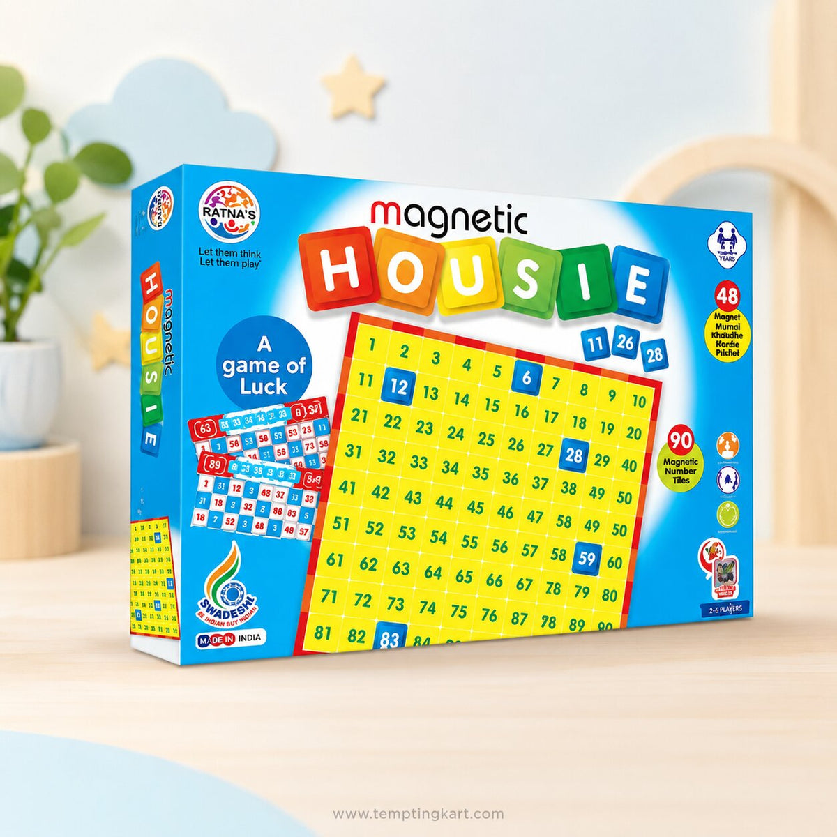 Magnetic Housie Board Game for Kids & Family | Educational Number Matching & Luck Game | 48 Magnetic Tiles