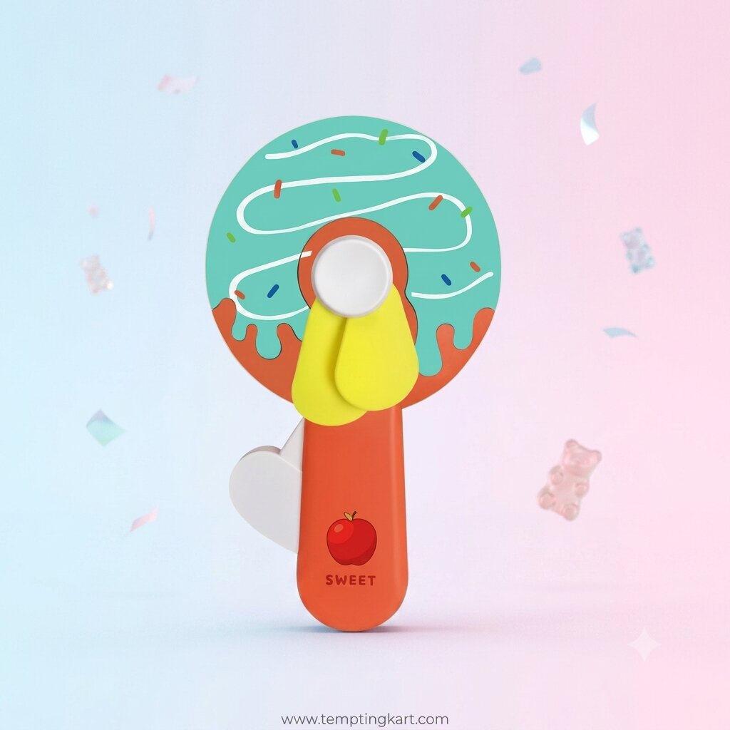 Manual Hand Press Doughnut Fan for Kids | Portable Mini Toy Fan