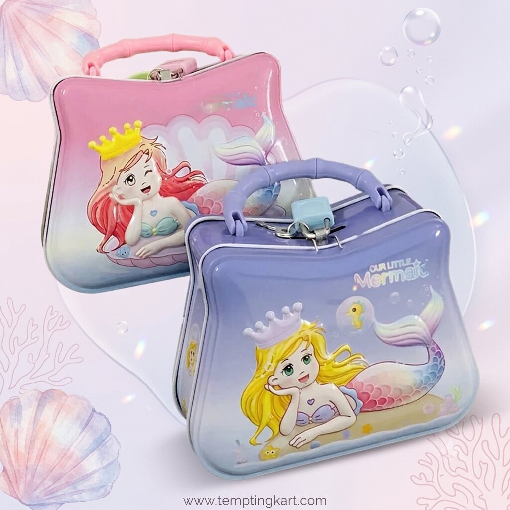 Mermaid Lock & Key Piggy Money Bank for Kids