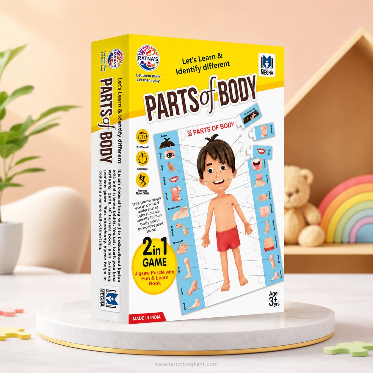 Parts of Body Jigsaw Puzzle 2-in-1 Educational Learning Game for Kids Age 3+
