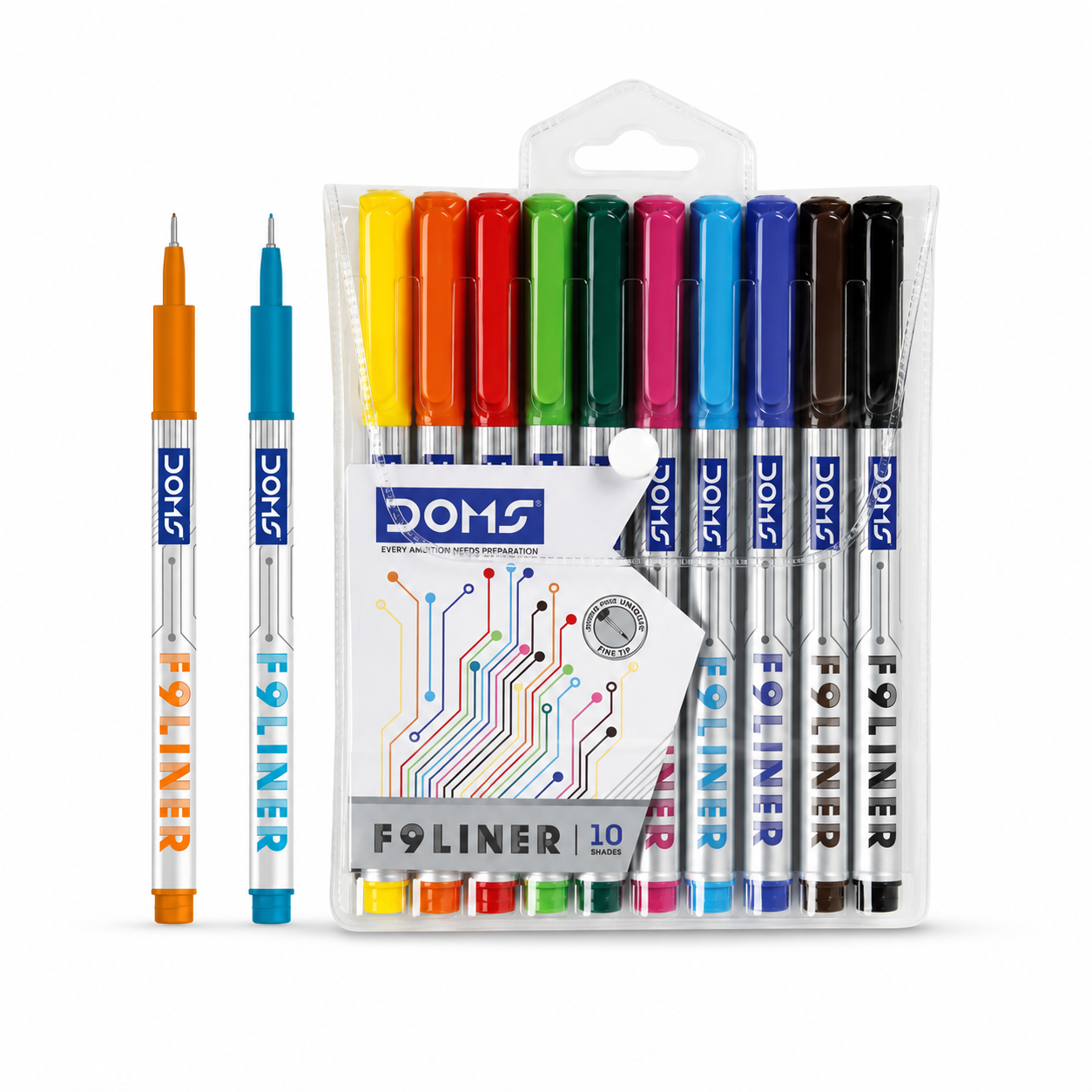 DOMS F9 Liner Pens Set of 10 Shades | Fine Tip Water-Based Sketch & Drawing Pens for Writing, Coloring & Detailing