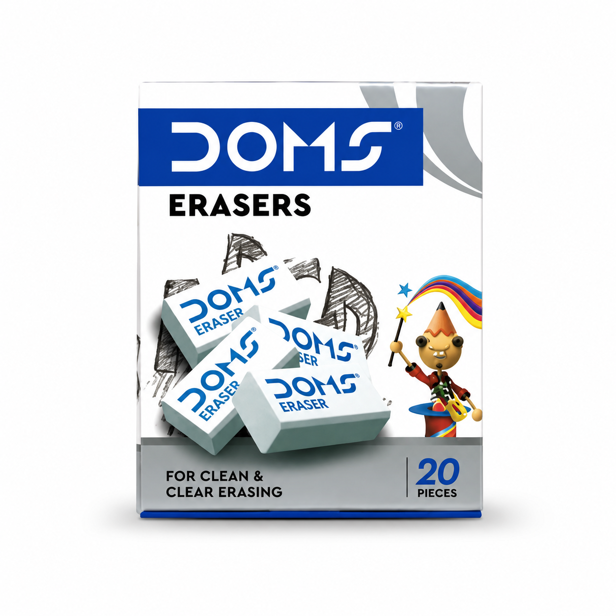 DOMS Soft Erasers Pack of 20 – Premium Dust-Free Erasers for Clean & Smooth Pencil Erasing