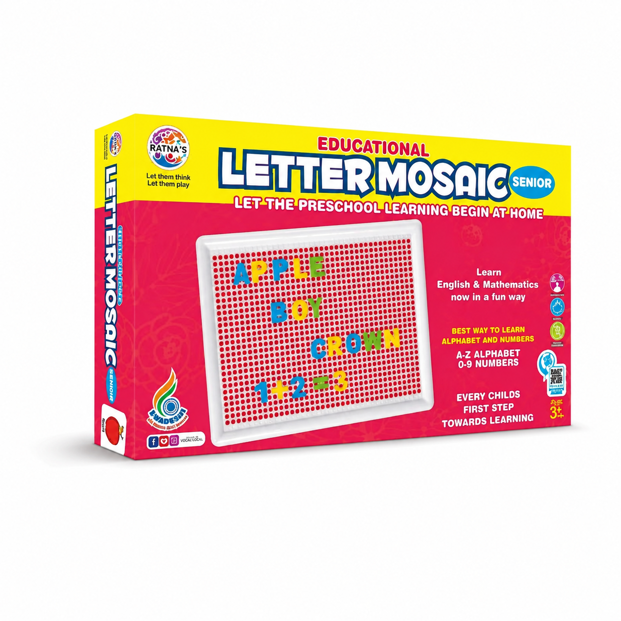 Ratna's Letter Mosaic Senior Educational Learning Board Game for Kids | Alphabet, Numbers & Word Formation Activity Set