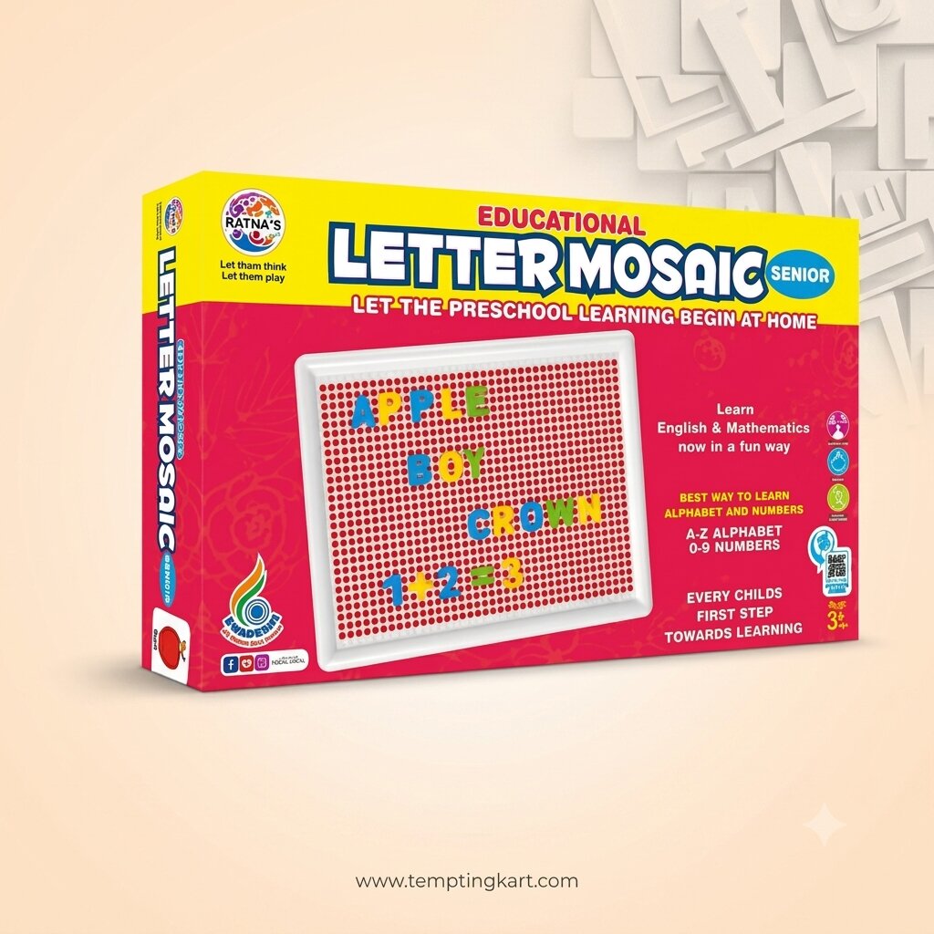 Ratna's Letter Mosaic Senior Educational Learning Board Game for Kids | Alphabet, Numbers & Word Formation Activity Set