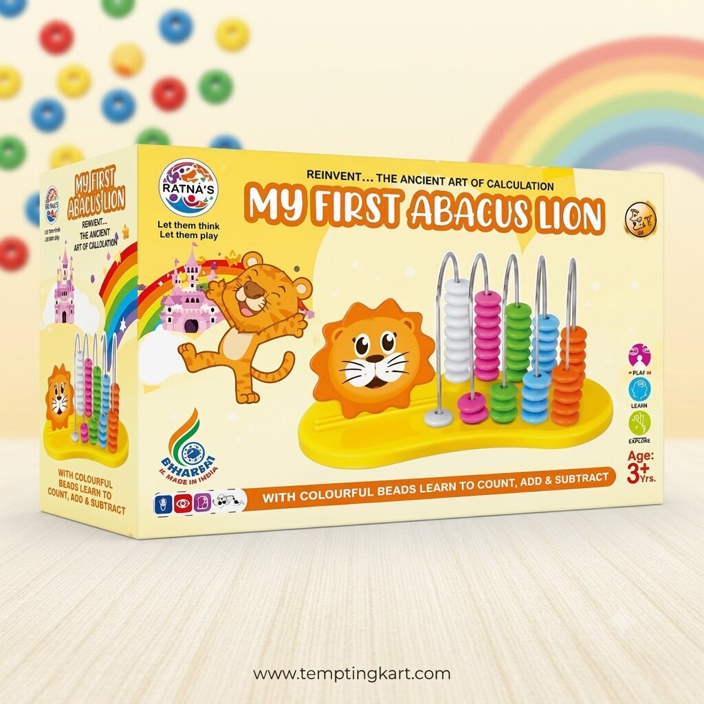 Ratna's My First Abacus Lion Educational Counting Toy for Kids | Colorful Bead Learning Abacus | Early Math Skills Development (3+ Years)