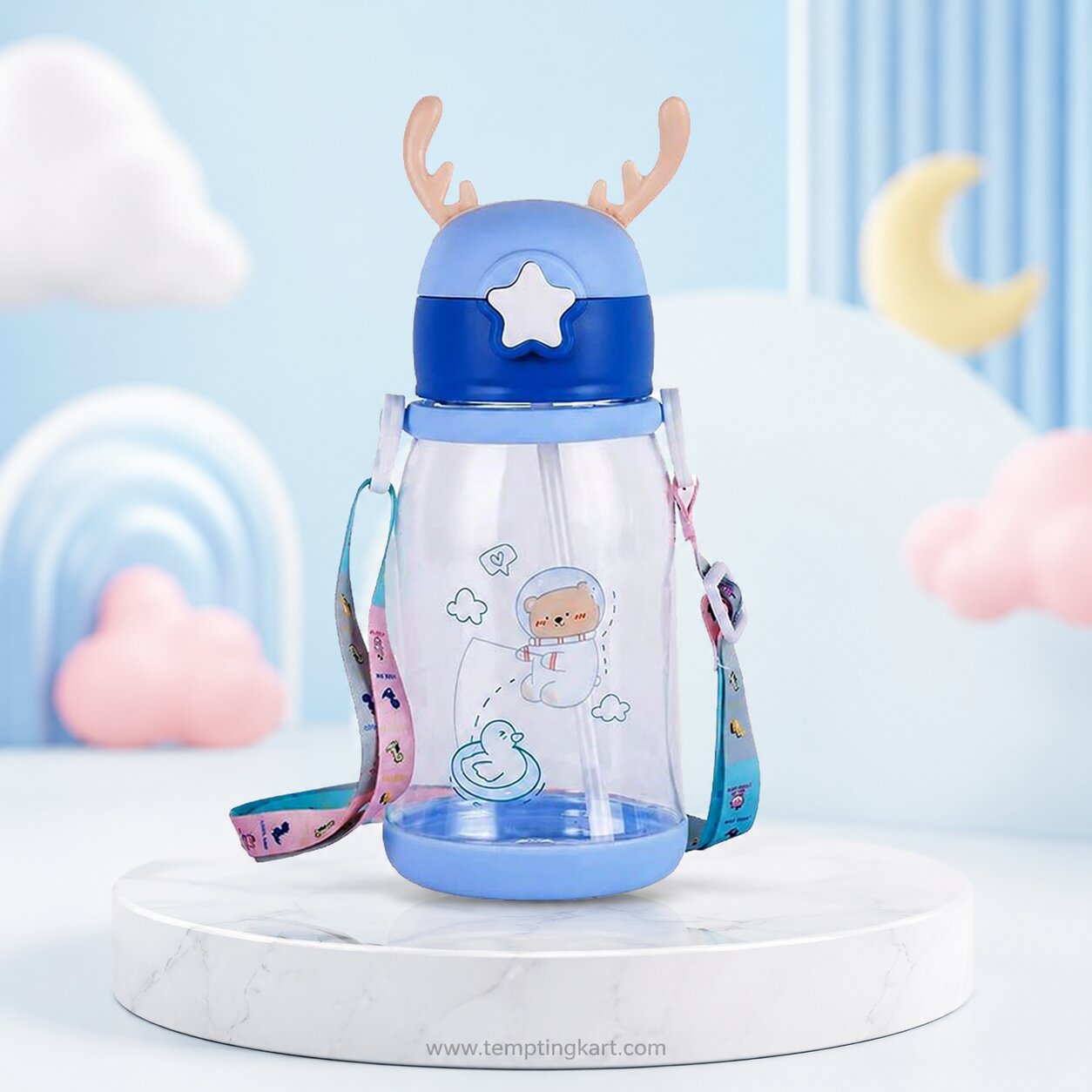 Reindeer Kids Water Bottle | Cute & Leak-Proof with Carrying Strap